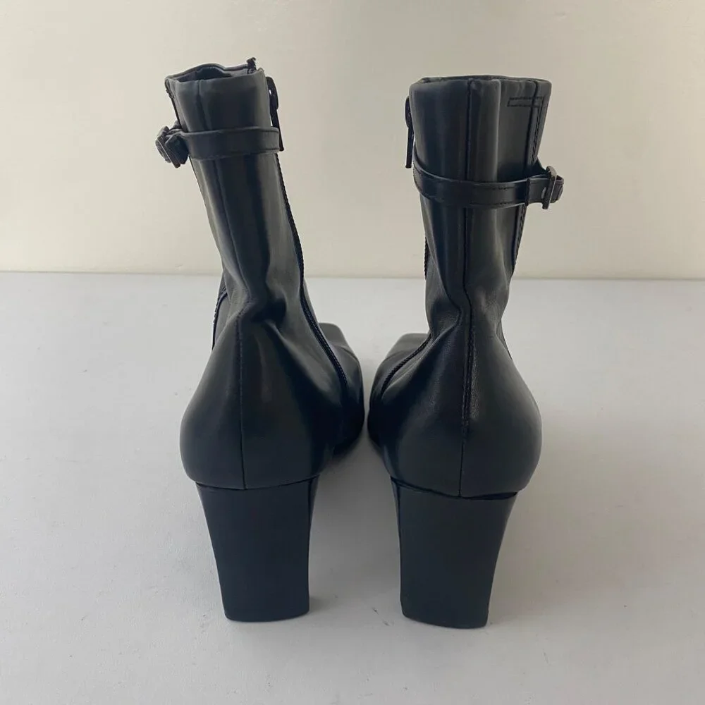 Hillard & Hanson Christine Ankle Boots Shoes Buckle Heel Pointed Toe Black